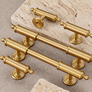 Brushed Brass Pulls and Knobs Set,Solid Brass Drawer Pulls,Modern KitchenFittings,WardrobeDoor Handle,BathroomDoorHandle,RessingTableHandles