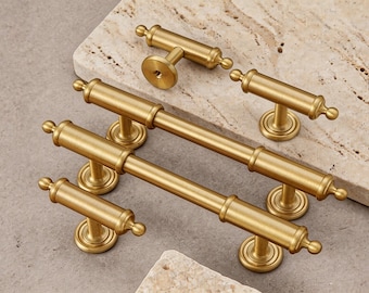 Ensemble de poignées et boutons en laiton brossé, poignées de tiroir en laiton massif, accessoires de cuisine modernes, poignée de porte de placard, poignée de porte de salle de bain, poignées de table de toilette