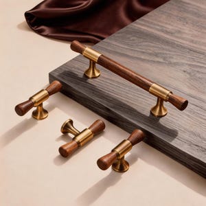 Luxury Vintage Walnut Wood Brass Handle Pull,Brushed Brass Dresser Pulls,CabinetKnobPull,Long DoorHandle,WardrobeDoorHandle,HardwareFittings