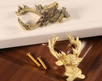 Nœud de tiroir en bronze représentant un cerf / poignée de meuble libellule / décoration intérieure / nœud de tiroir en forme d'animal / meuble en bois massif / poignée de meuble, nœud unique