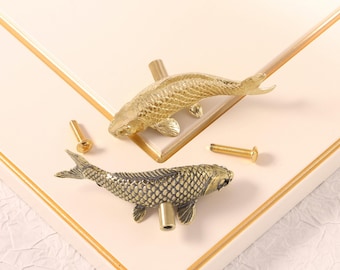 Boutons de tiroir en forme de poisson rouge, boutons de commode en laiton massif en forme de poisson, boutons de tiroir/poignées de placard/boutons de bureau/poignées de cuisine/poignées de porte