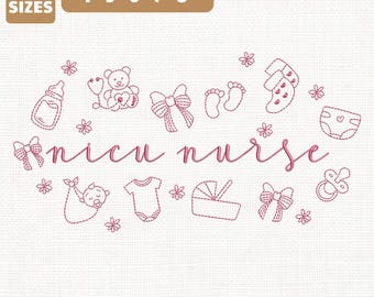 Nicu Nurse Icons Maschinenstickerei, Nurse Life Design (Instant Download)