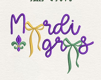 Mardi Gras Bow Machine Embroidery File, Mardi Gras Fleur De Lis Embroidered File, Fat Tuesday Digital, Instant Download