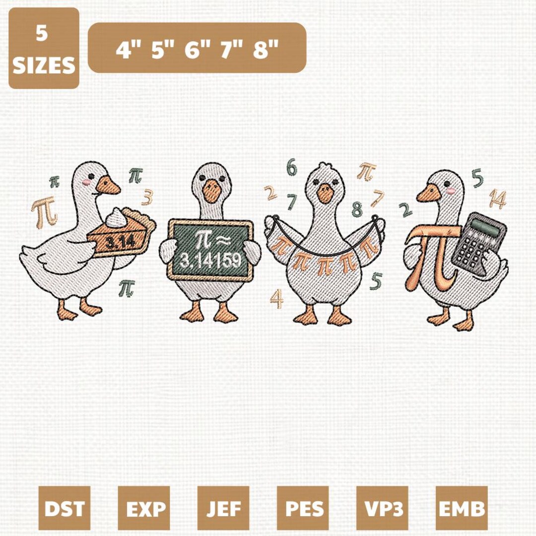 Pi Day Goose Math Machine Embroidery File, Math Teacher Gift Design ...