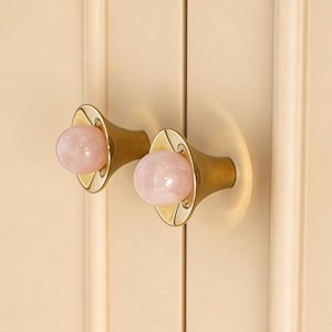 Pink Crystal Cabinet Knob, Brass Dresser Knobs, Natural Stone Handle