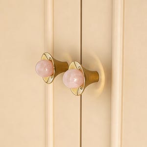 Pink Crystal Cabinet Knob, Brass Dresser Knobs, Natural Stone Handle