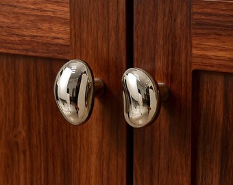 Silver Pebble Cabinet Knob, Brass Drawer Knobs, Titanium Silver Handles