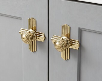 Gold Cross Brass Knob, Brass Dresser Knobs, Golden Cupboard Handles