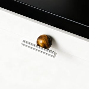 Tiger Eye Stone Knob, Brass Cabinet Pulls, Natural Stone handles