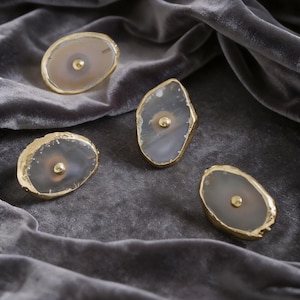 Natural Agate Dresser Knob, Brass Drawer Knobs, Luxury Closet Handle