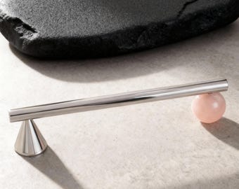 Pink Quartz Pull, Silver Brass Knobs, Natural Crystal Pulls