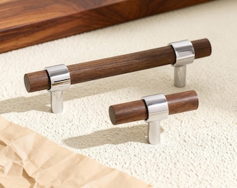 Silber Nussbaum Griffe, Messing Griffe, Schubladengriffe aus Holz