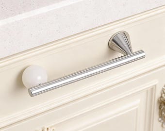 Clear Quartz Pull, Silver Brass Knobs, Natural Crystal Pulls