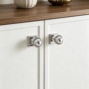 Brass Silver Ball Knob with Base for Hall Cabinet, Drawer Closet Handle
