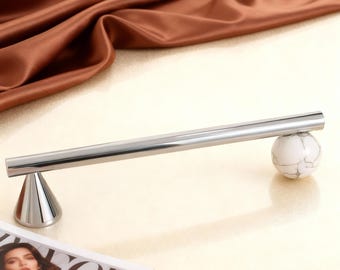 White Turquoise Pull, Brass Drawer Pulls, Natural Stone Knobs