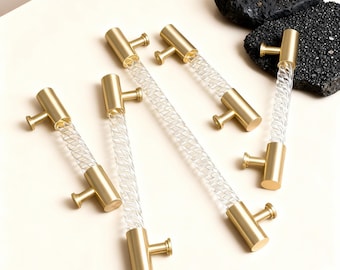 Crystal Twist Pull, Brass Acrylic Handles, Minimalist Cabinet Pulls