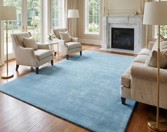 Sky Blue Plush Shaggy Area Rug Soft Solid Carpet for Living Room & Bedroom