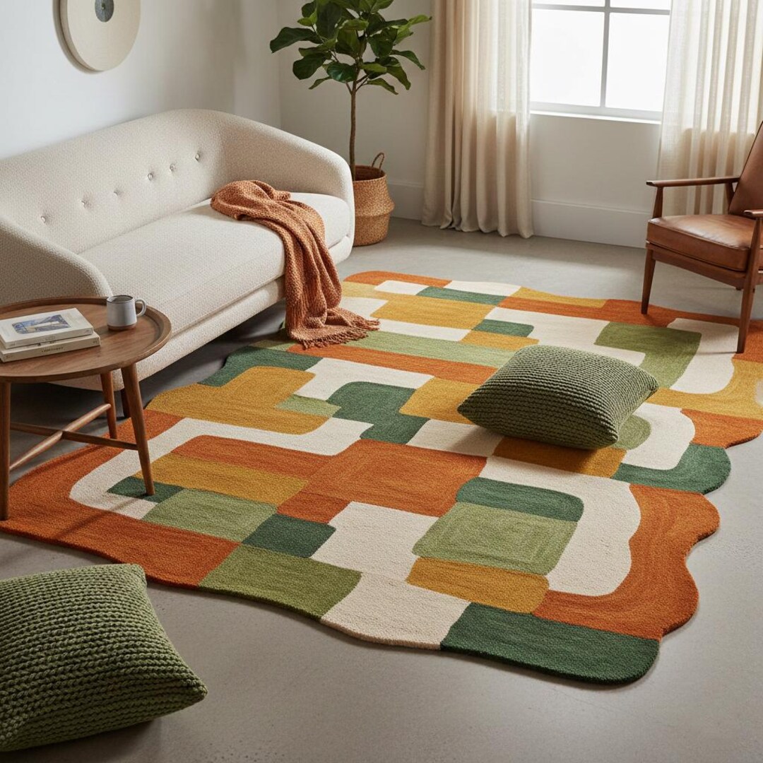 Modern Irregular Rug Abstract Color Block Wool Rug Irregular Shaped Modern Area Rug for ...