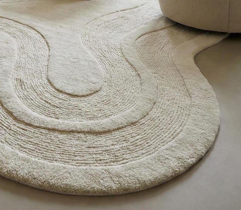 Handmade Cream Abstract Tufted Rug for Living Room , Bedroom , Nursery ...