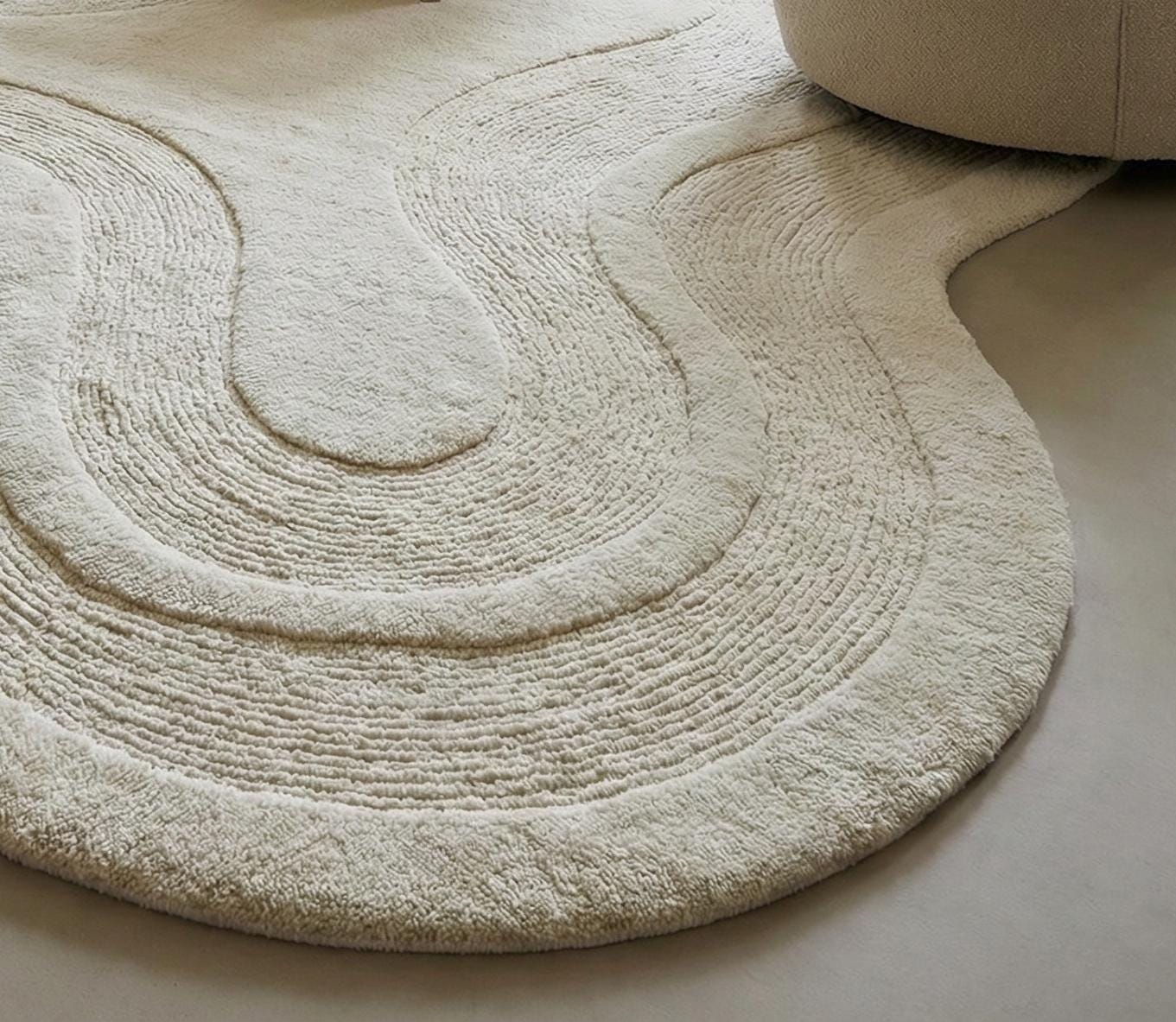 Handmade Cream Abstract Tufted Rug for Living Room , Bedroom , Nursery ...