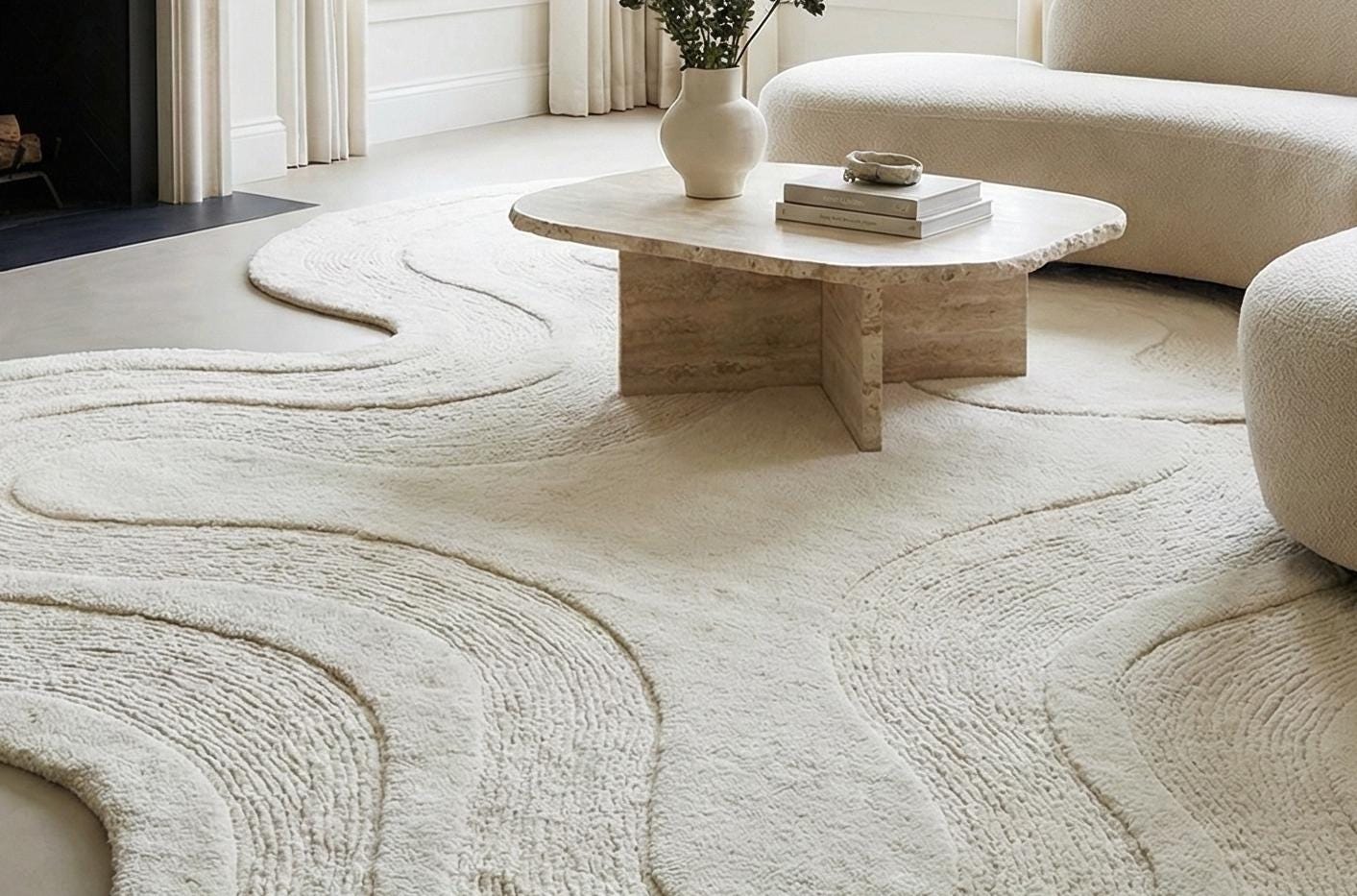 Handmade Cream Abstract Tufted Rug for Living Room , Bedroom , Nursery ...