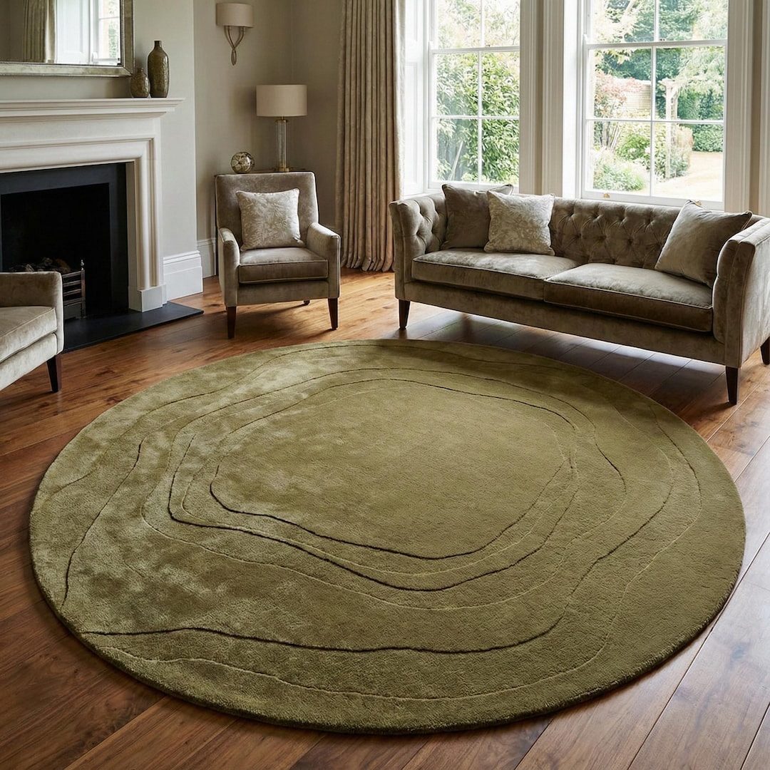 Round Rug Calm Green Concentric Circle Round Rug – Soft Hand-tufted Area Rug for ...