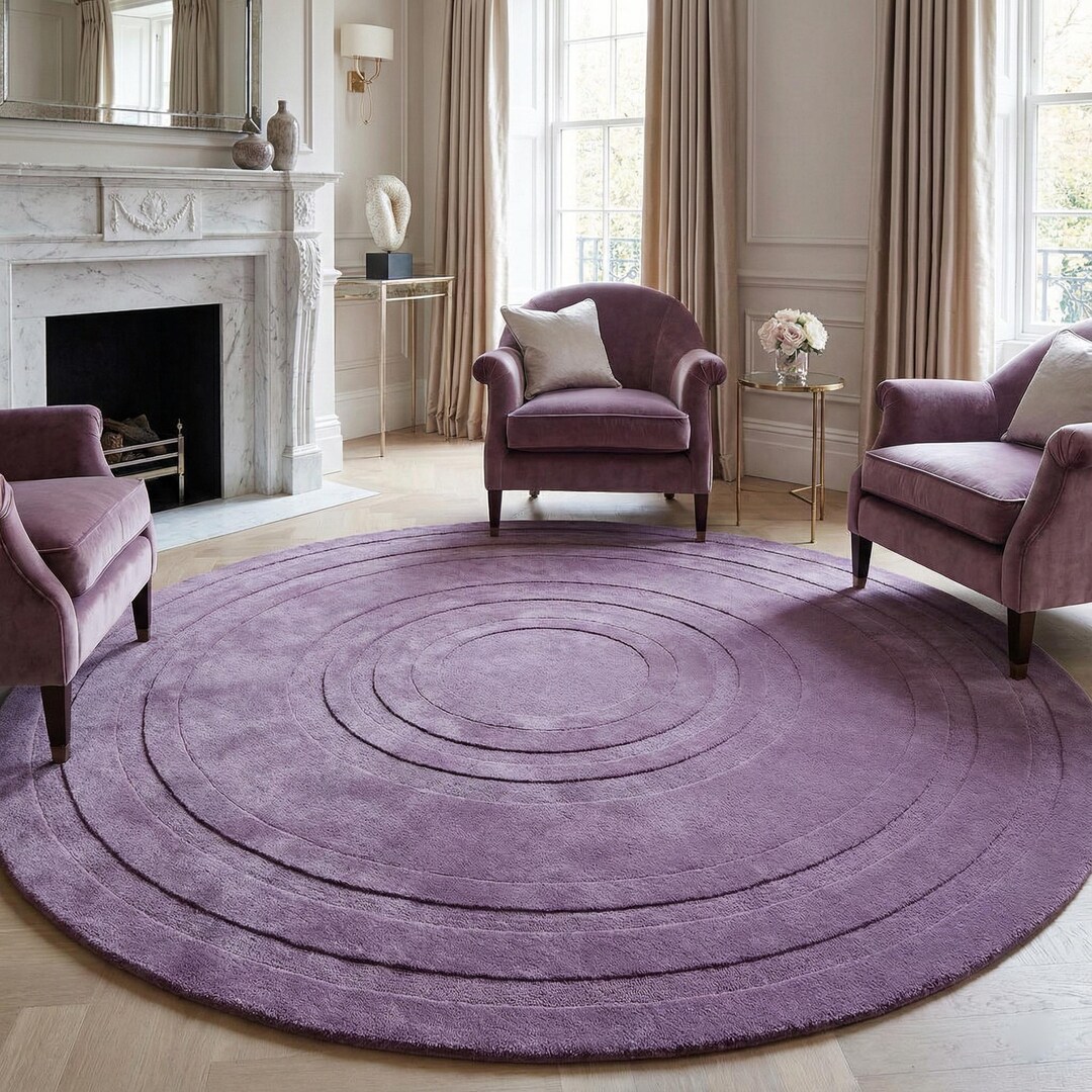 Purple Concentric Circle Round Rug – Soft Hand-tufted Area Rug for ...