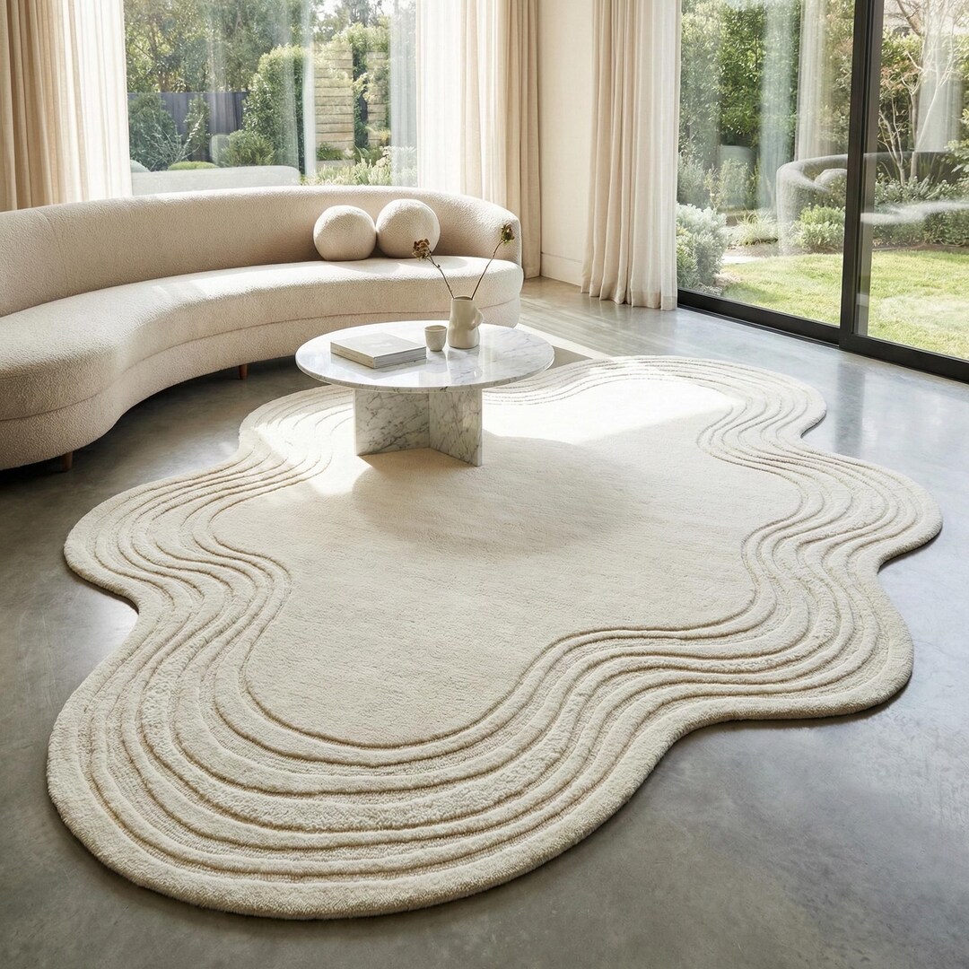 Modern Abstract Curved Area Rug for Living Room , Bedroom , Nursery ...