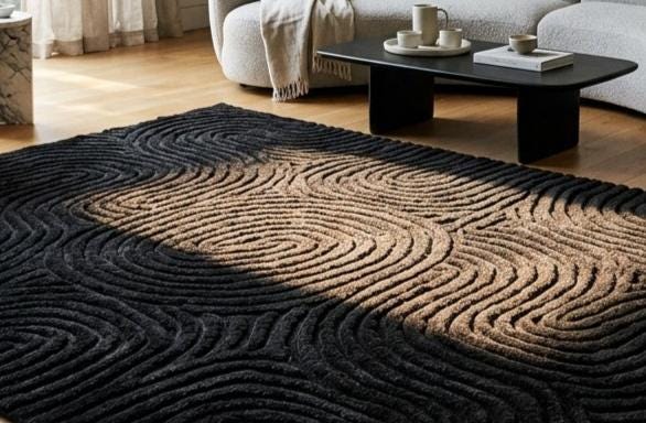 Minimalist Black Textured Area Rug Abstract Wave Pattern for Living ...