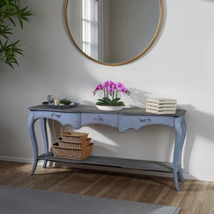 Large French Country Console Table with Drawers and Shelf, Long Entryway Table, Vintage Grey Sofa Table, Rustic Hallway Table