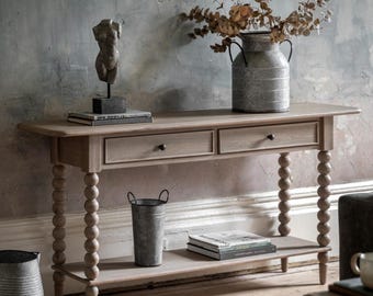 Farmhouse Solid Wood Console Table, Two Drawers, Rustic Entryway Shelf