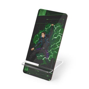 System Override Cyberpunk Mobile Display Stand | Smartphone Holder, Hacking Neon Art