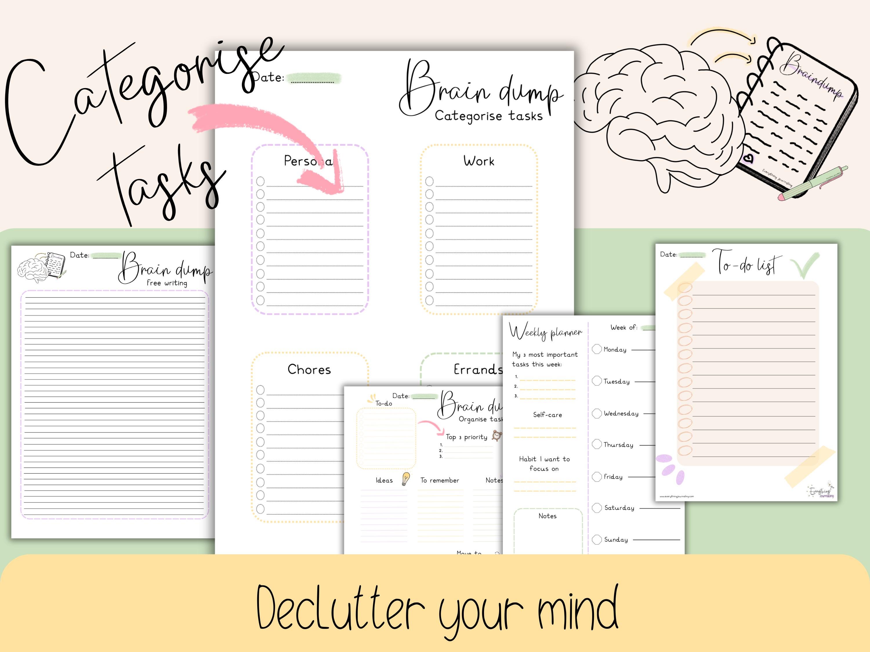 Brain Dump Planner Printable | ADHD Friendly Mental Clarity & Overwhelm ...