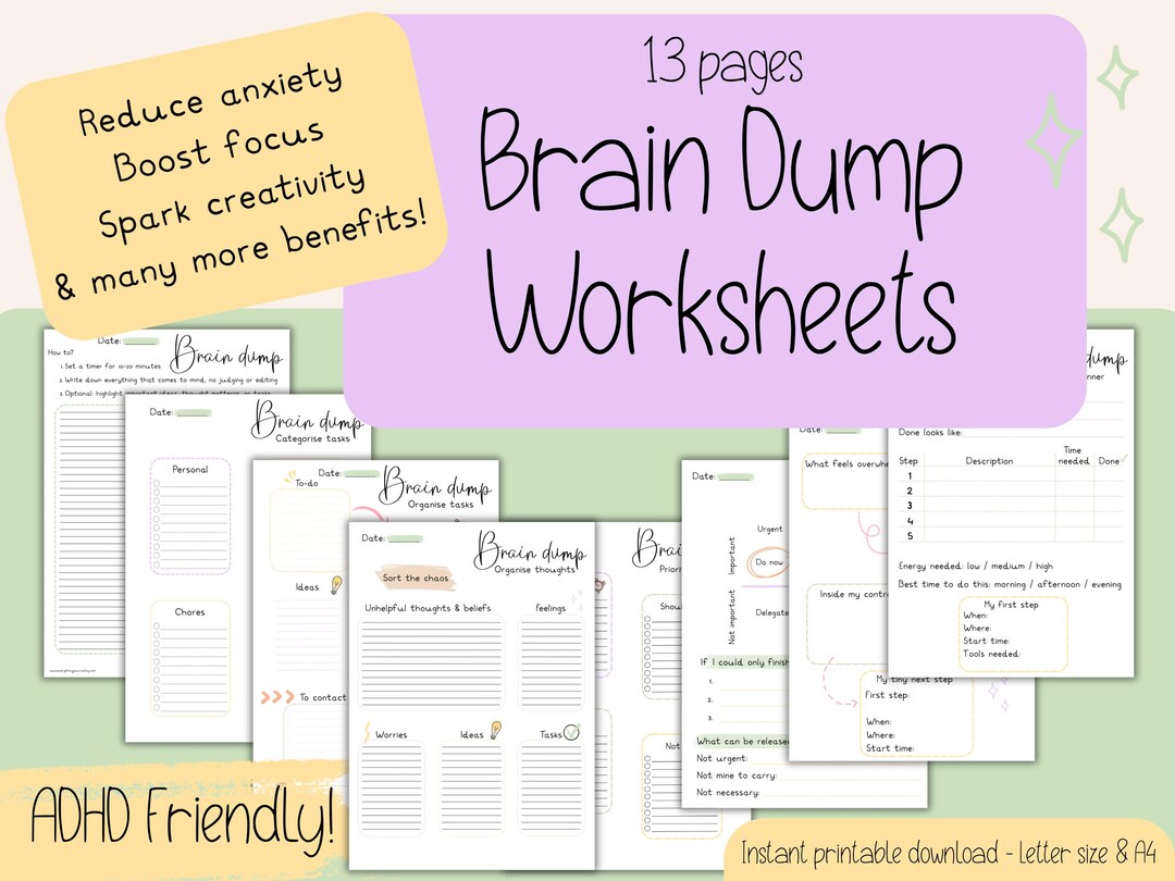 Brain Dump Planner Printable | ADHD Friendly Mental Clarity & Overwhelm ...