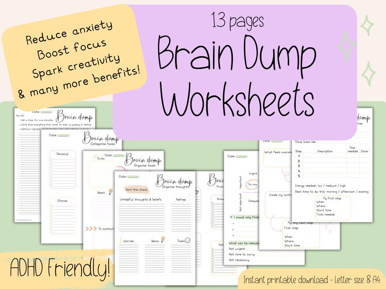 Brain Dump Planner Printable | ADHD Friendly Mental Clarity & Overwhelm ...