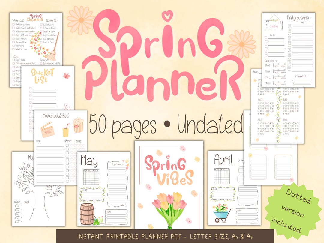 Spring Planner Pages Spring Planner Printable | Undated Bullet Journal Planner | Spring ...