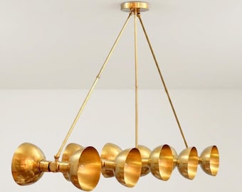 Handmade Mid Century Modern Brass Pendant Ceiling Light Dining Table Lamp Large Statement Chandelier