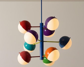 Żyrandol Sputnik w stylu Mid Century Modern | Kolorowa lampa sufitowa Atomic | Lampa wisząca w stylu retro lat 60.