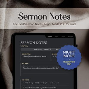 Night Mode Sermon Notes Template | Dark Mode Bible Study (A4 PDF)