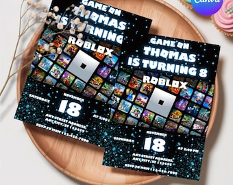 Editable Roblox Birthday Invitation Template, Kids Gaming Theme (Canva Template, Instant Download)