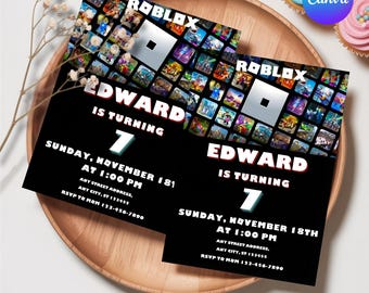 Editable Roblox Birthday Invitation, Gaming Theme (Canva Template, Instant Download)