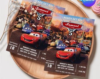 Cars Birthday Party Invitation, Lightning Mcqueen Birthday, Cars Party Invite, Second Birthday Party Invitation, Two Fast, 2, Canva Editable