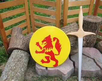 rampant lion round shield and sword