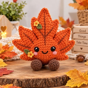 Virkmönster med amigurumi i lönnlöv, kawaii höstplyschleksak (PDF-nedladdning)