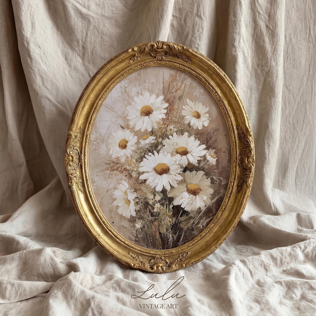 Vintage Daisy Floral Painting | Neutral Botanical Wall Art | Cottage ...