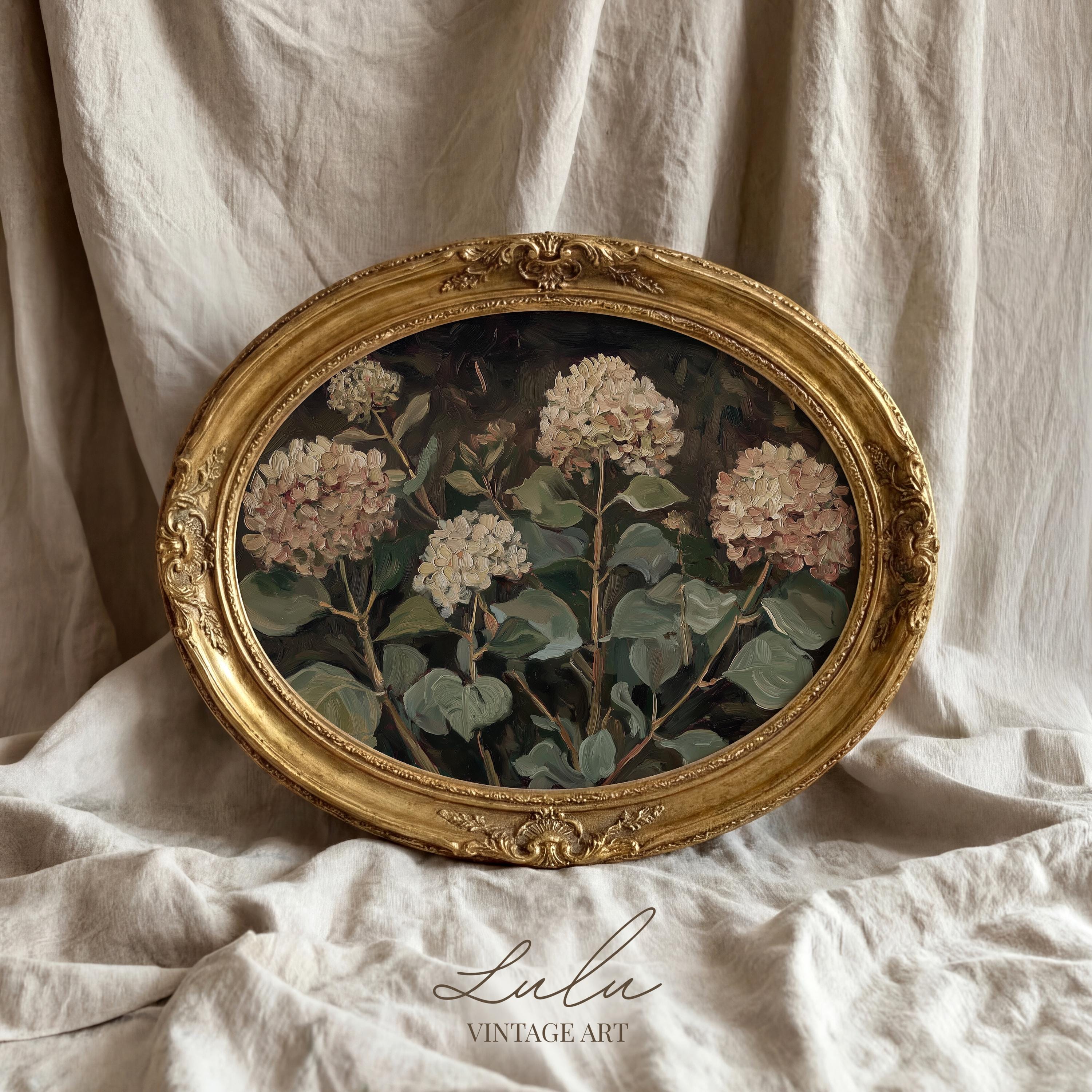 Vintage Hydrangea Painting | Moody Floral Wall Art | Dark Botanical ...