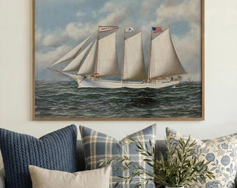 Vintage Sailboat Wall Art | Antique Ship Print | Nautical Coastal Decor | Maritime Wall Art  Digital Download