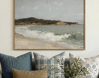 Vintage Seascape Print | Coastal Beach Wall Art, Neutral Ocean Landscape (Digital Download)