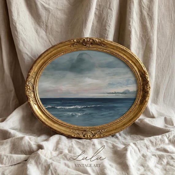 Calm Ocean Horizon Painting | Vintage Seascape Art | Neutral Coastal Decor | Digital Download