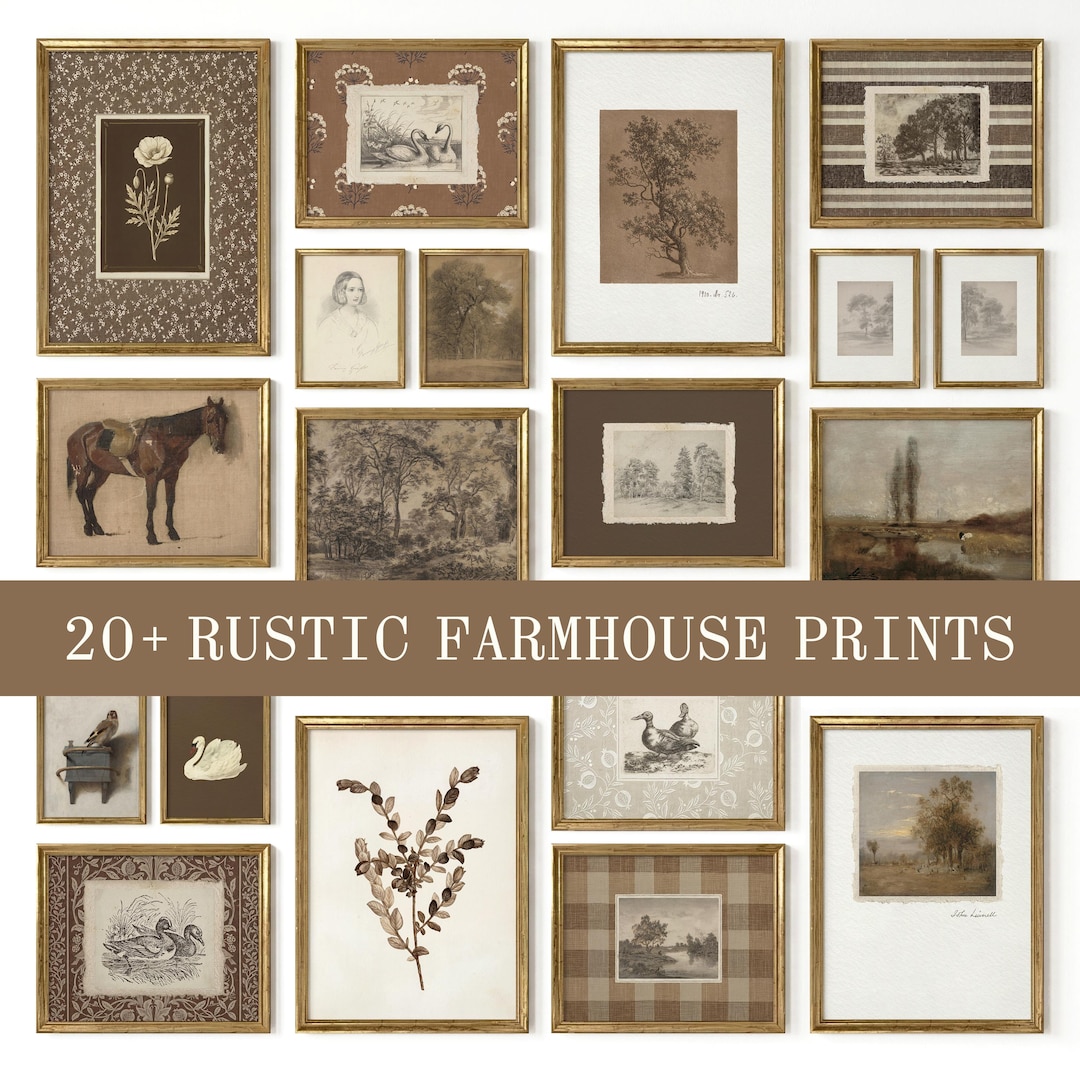 20+ Rustic Farmhouse Wall Art Prints Set | Vintage Gallery Wall Decor ...